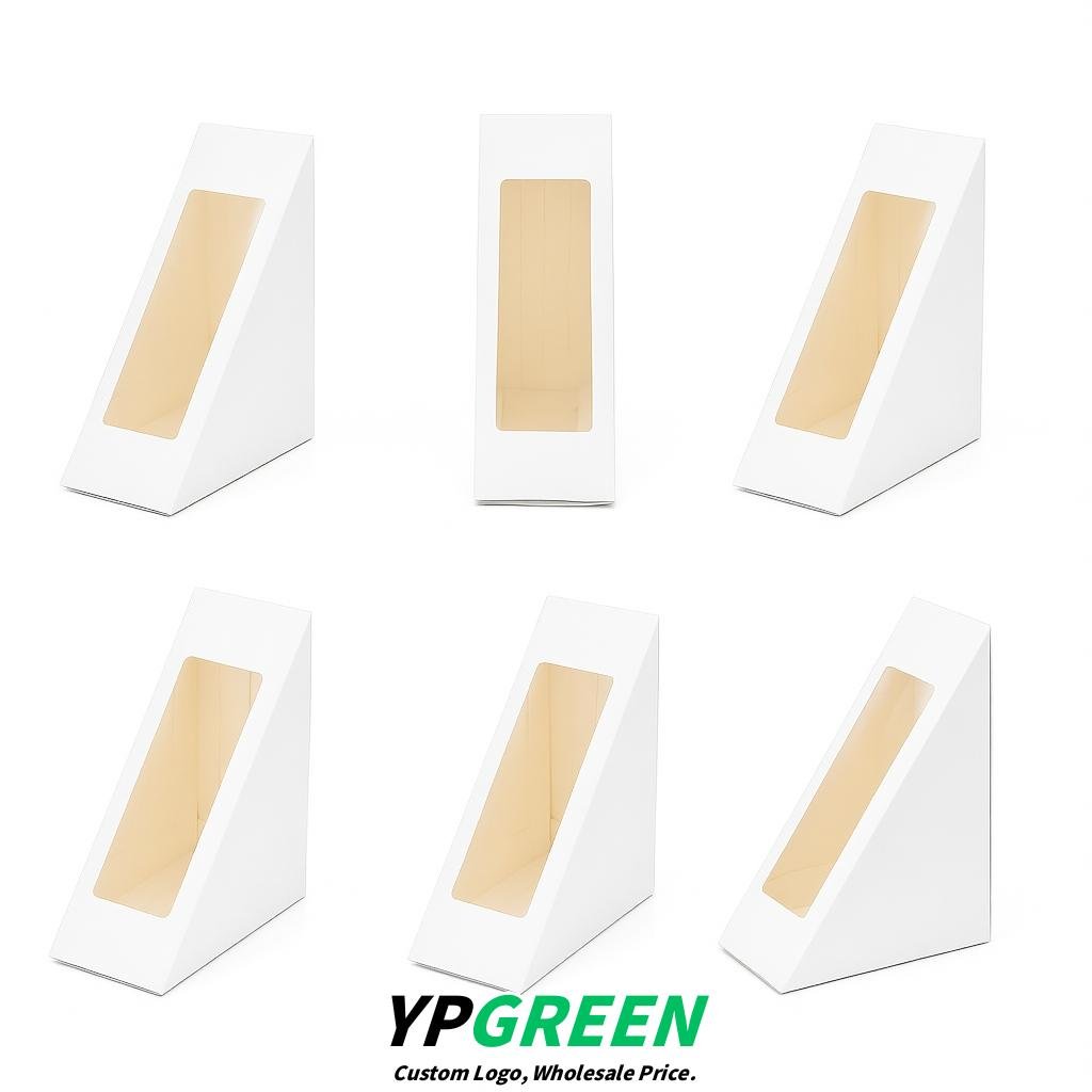 White Triangle Paper Sandwich Boxes with Window 4.7x4.7x2.6 Inch - Factory Direct White Triangle Paper Sandwich Boxes with Window 4.7x4.7x2.6 Inch - Factory Direct