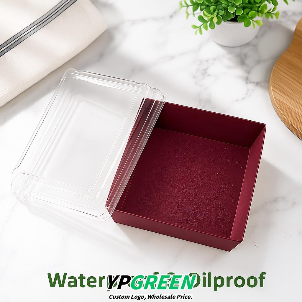 Wine Red Charcuterie Boxes with Clear Lids - 4 inches & 5 inches Disposable Paper Square Food Containers