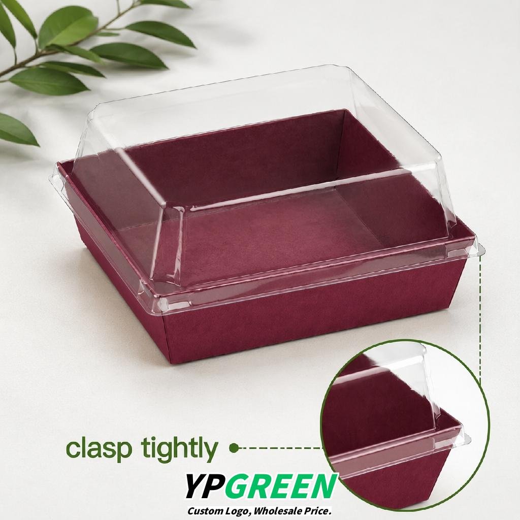 Wine Red Charcuterie Boxes with Clear Lids - 4 inches & 5 inches Disposable Paper Square Food Containers