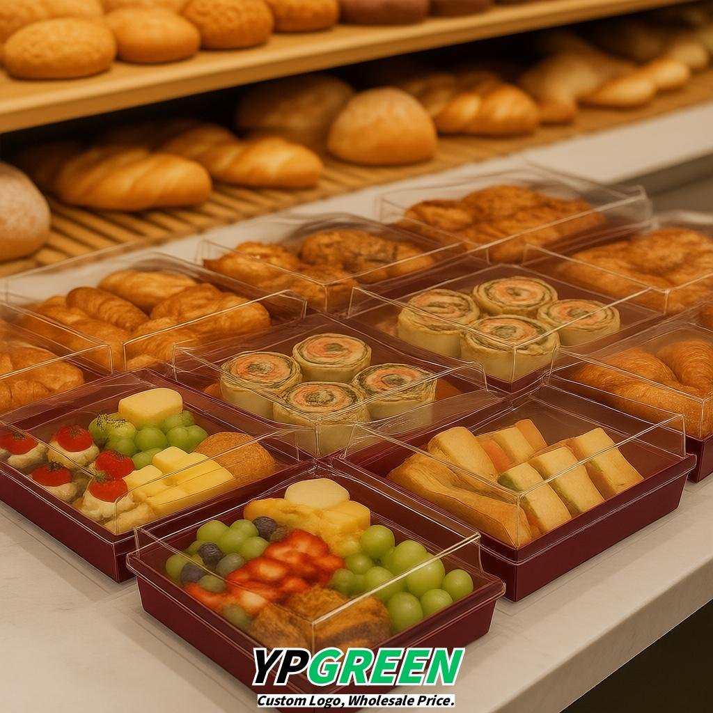 Wine Red Charcuterie Boxes with Clear Lids - 4 inches & 5 inches Disposable Paper Square Food Containers