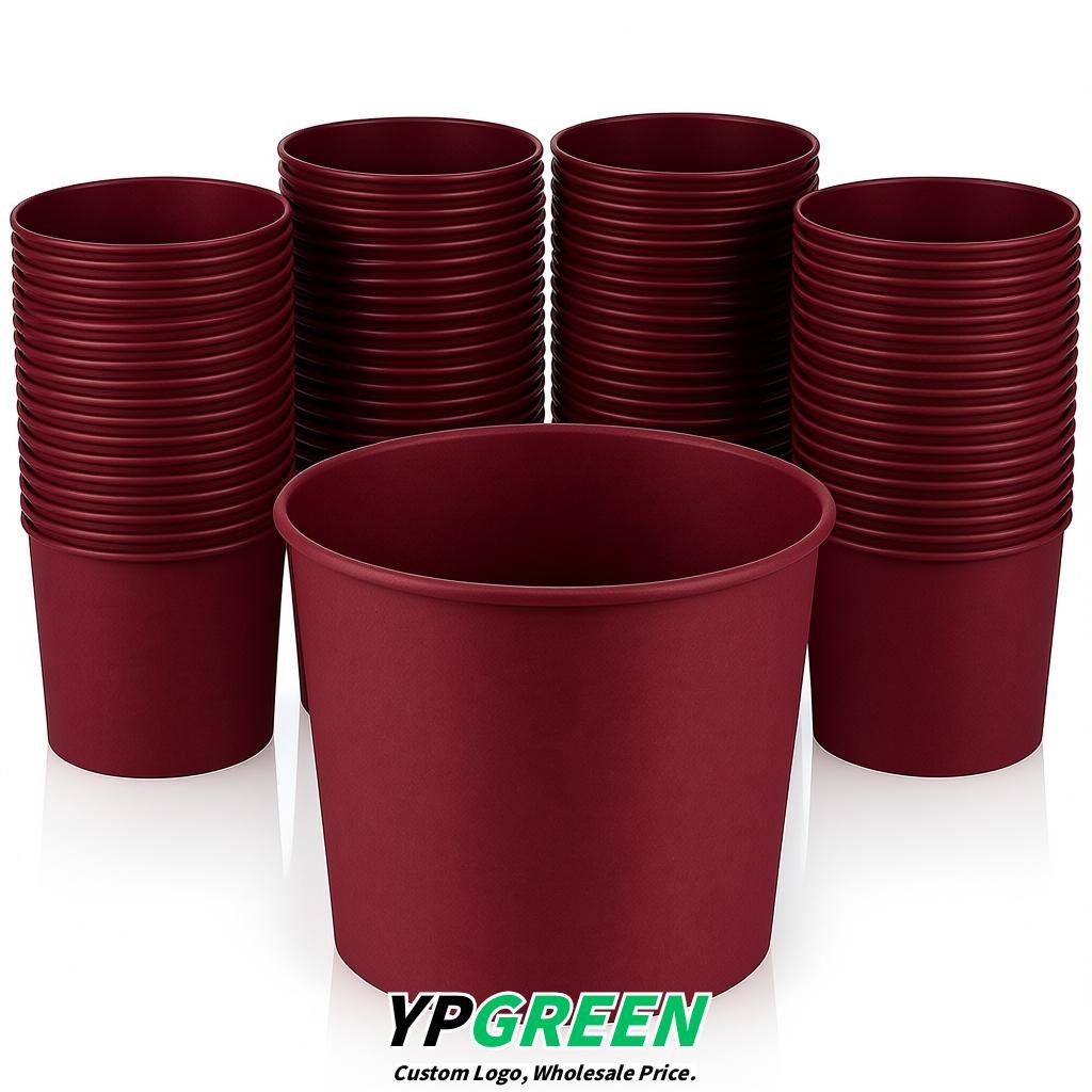 Wine Red 85 oz Paper Buckets 6.9x5.7x6.3 Inches Cardboard Food Container