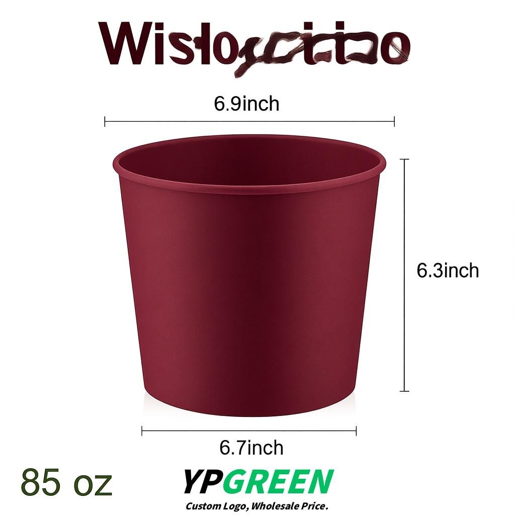 Wine Red 85 oz Paper Buckets 6.9x5.7x6.3 Inches Cardboard Food Container