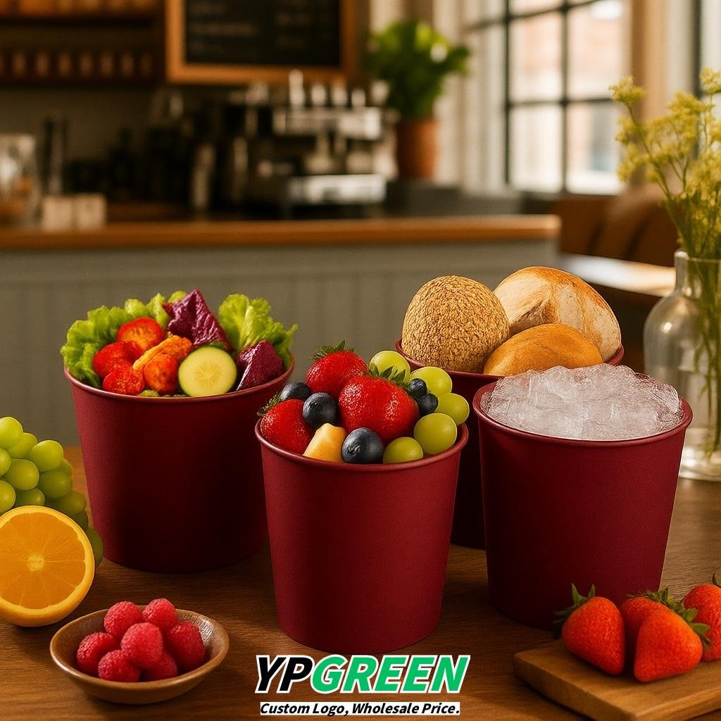 Wine Red 85 oz Paper Buckets 6.9x5.7x6.3 Inches Cardboard Food Container