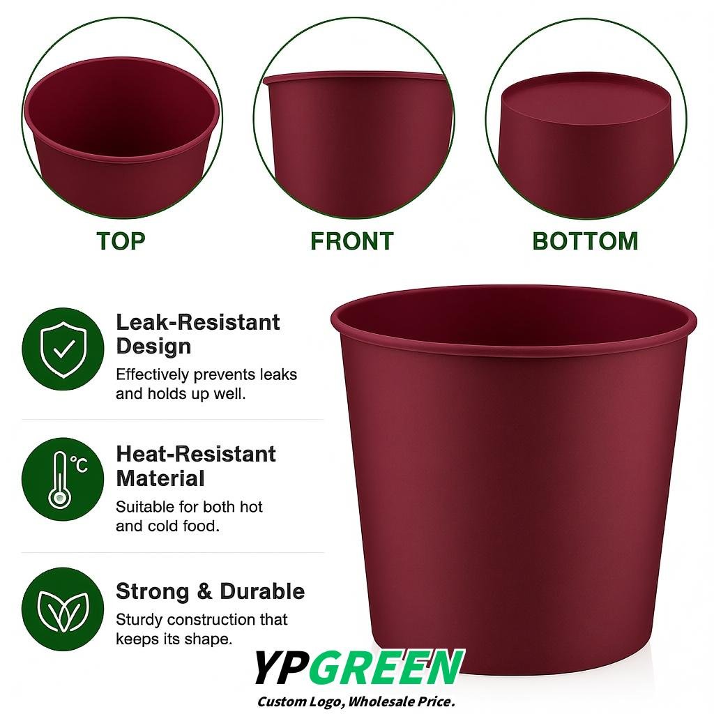 Wine Red 85 oz Paper Buckets 6.9x5.7x6.3 Inches Cardboard Food Container