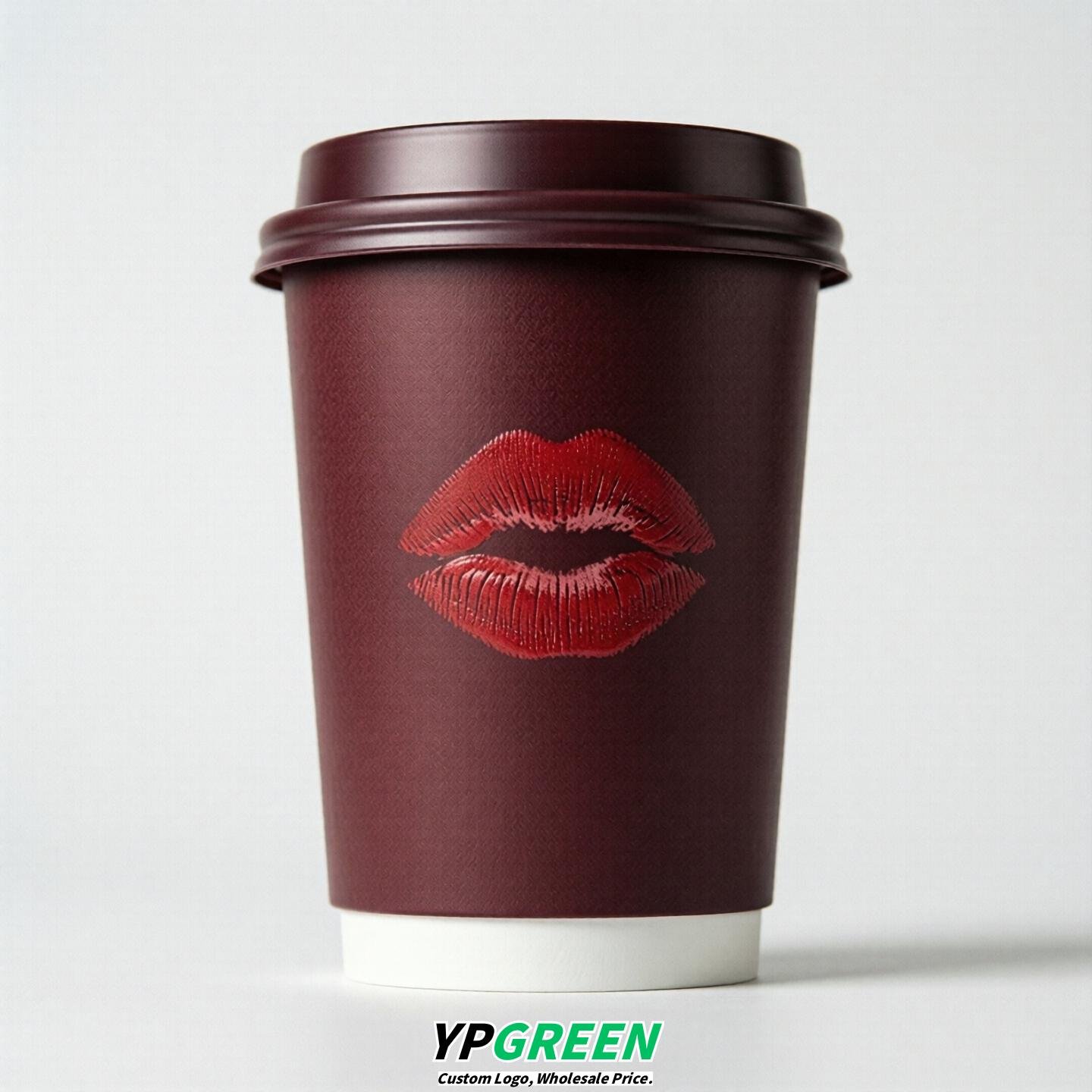 Wine Red Paper Cups with Lips Print 10oz/12oz/16oz/20oz/22oz
