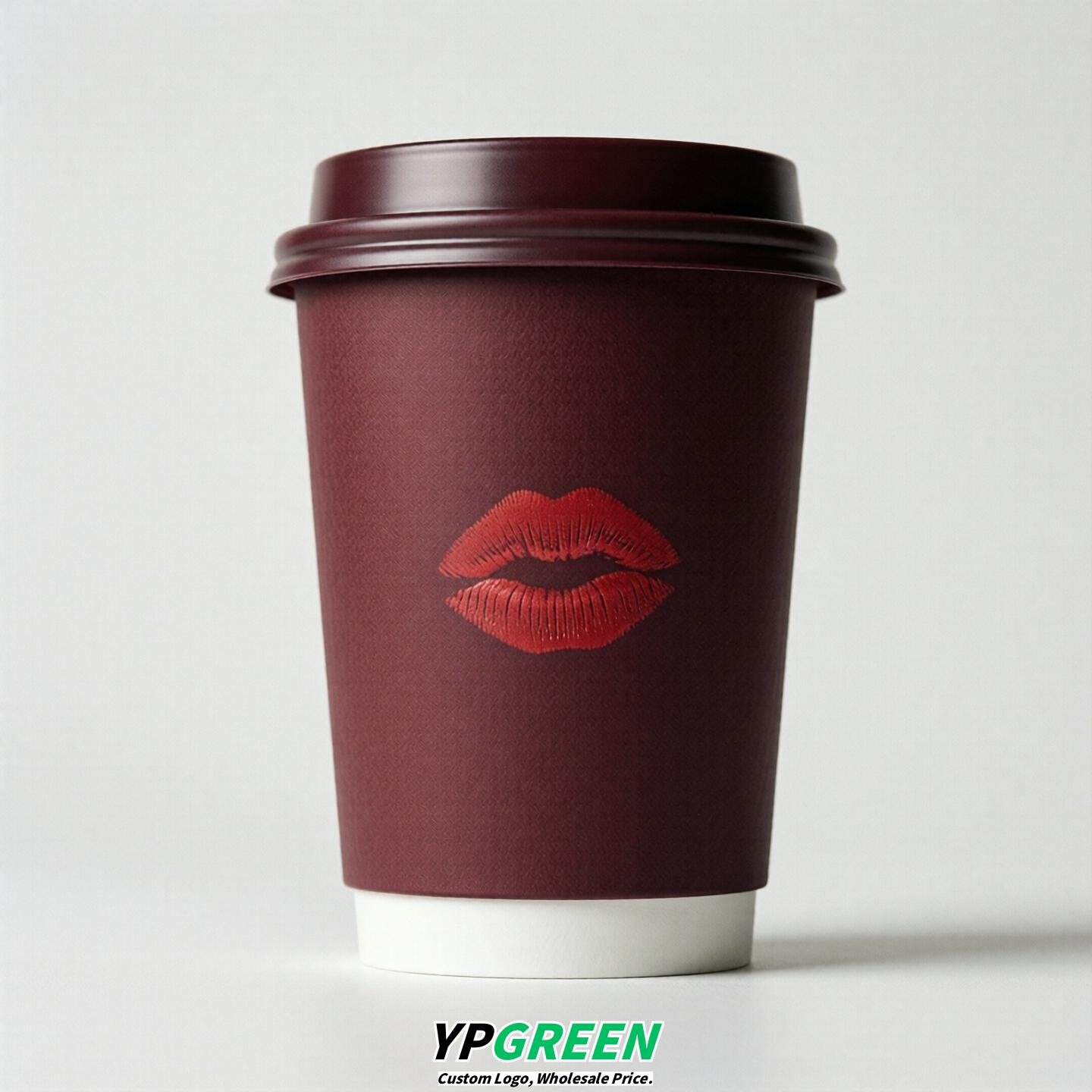 Wine Red Paper Cups with Lips Print 10oz/12oz/16oz/20oz/22oz
