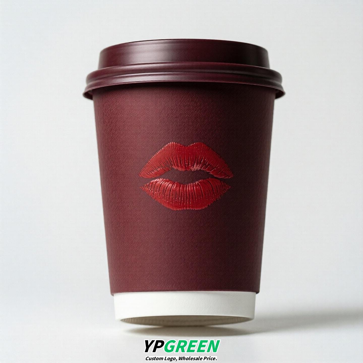 Wine Red Paper Cups with Lips Print 10oz/12oz/16oz/20oz/22oz