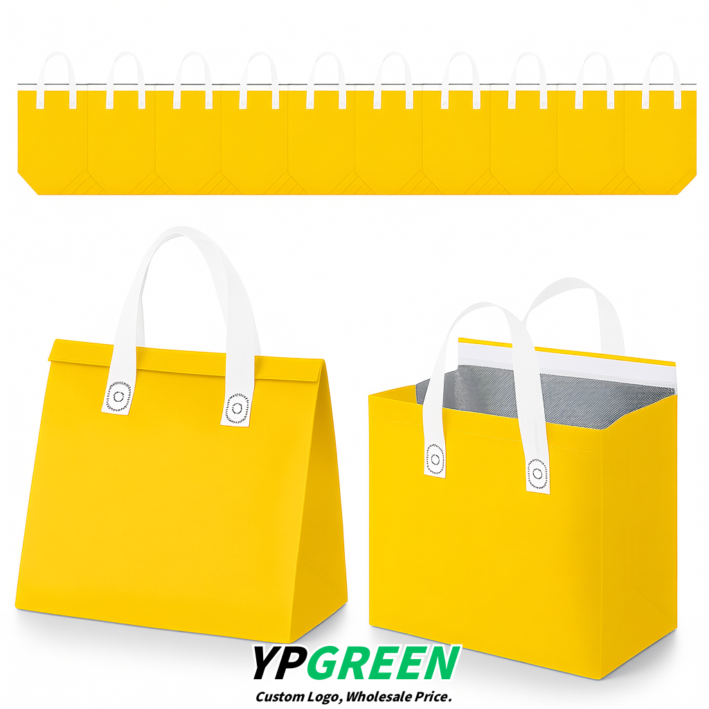 Yellow 4-Cup insulated take away bags wholesale 9.5 x 9.5 x 6 inches for Hot & Cold Drink Delivery