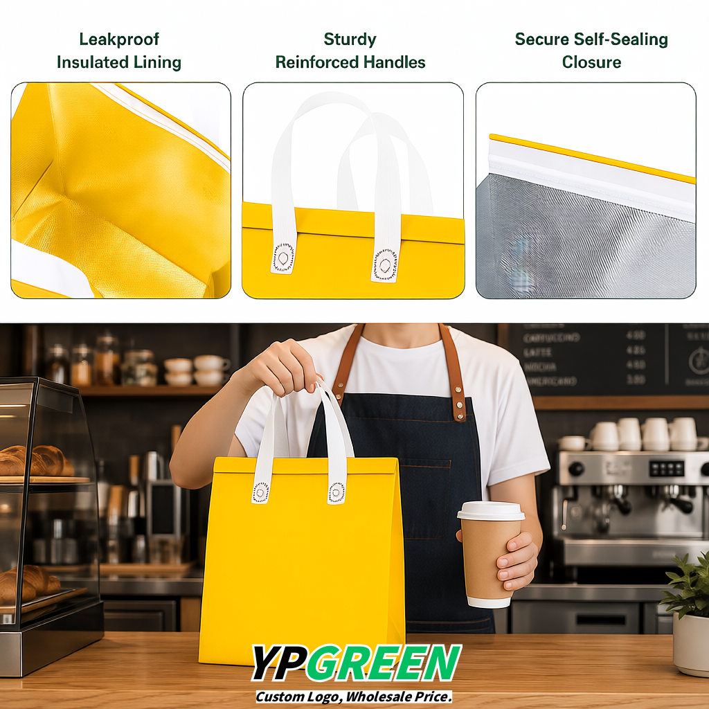 Yellow 4-Cup insulated take away bags wholesale 9.5 x 9.5 x 6 inches for Hot & Cold Drink Delivery