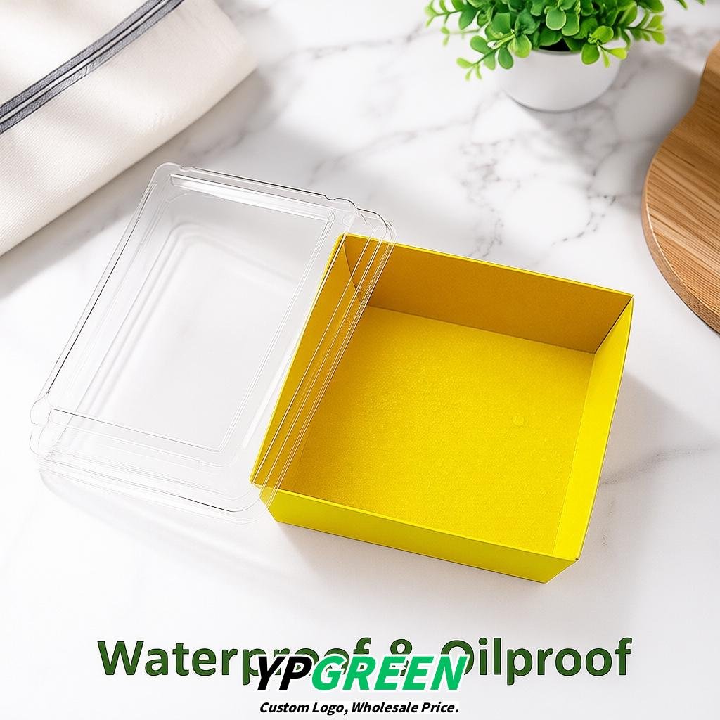 Yellow Charcuterie Boxes with Clear Lids - 4 inches & 5 inches Disposable Paper Square Food Containers