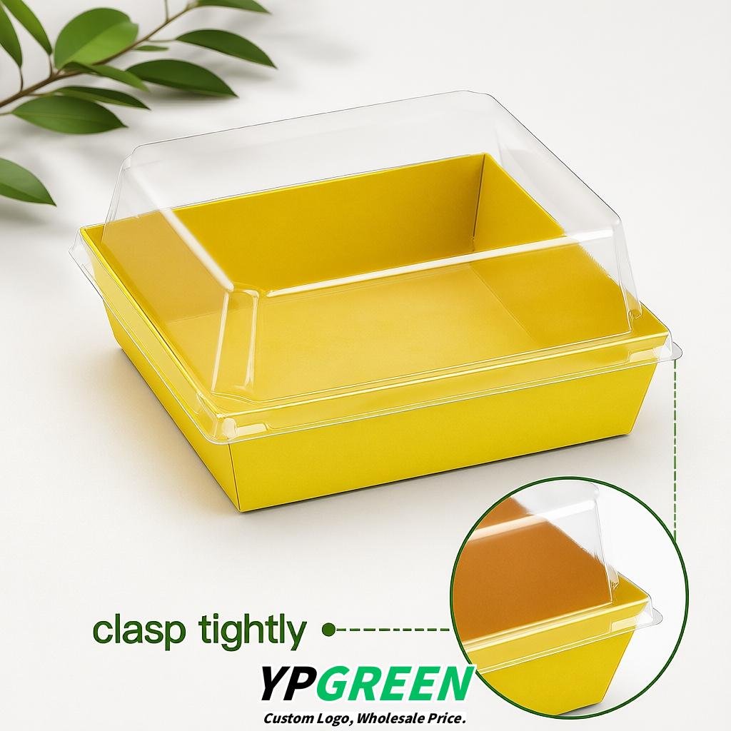 Yellow Charcuterie Boxes with Clear Lids - 4 inches & 5 inches Disposable Paper Square Food Containers