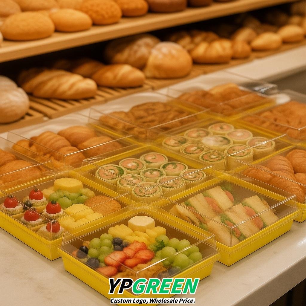 Yellow Charcuterie Boxes with Clear Lids - 4 inches & 5 inches Disposable Paper Square Food Containers