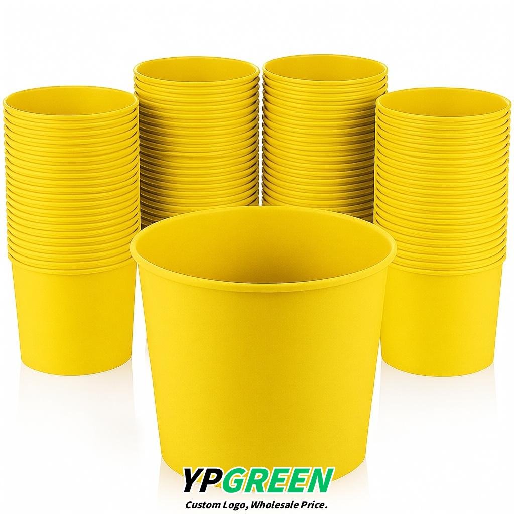 Yellow 85 oz Paper Buckets 6.9x5.7x6.3 Inches Cardboard Food Container