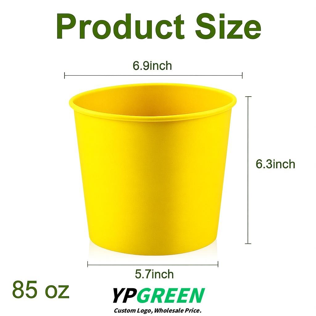 Yellow 85 oz Paper Buckets 6.9x5.7x6.3 Inches Cardboard Food Container