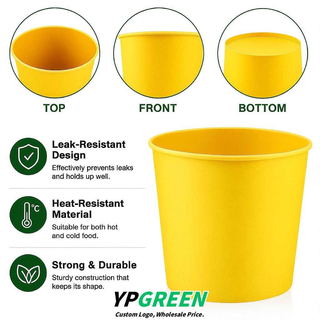 Yellow 85 oz Paper Buckets 6.9x5.7x6.3 Inches Cardboard Food Container