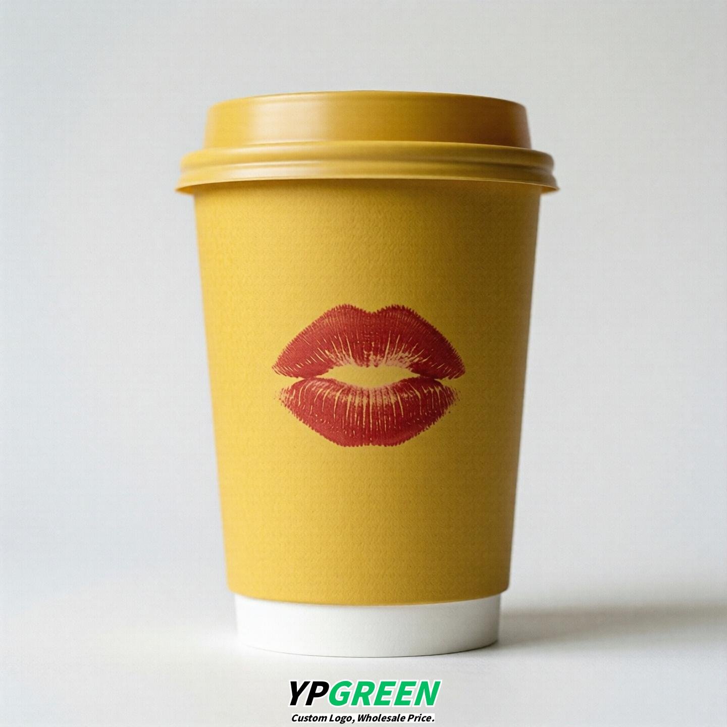 Yellow Paper Cups with Lips Print 10oz/12oz/16oz/20oz/22oz