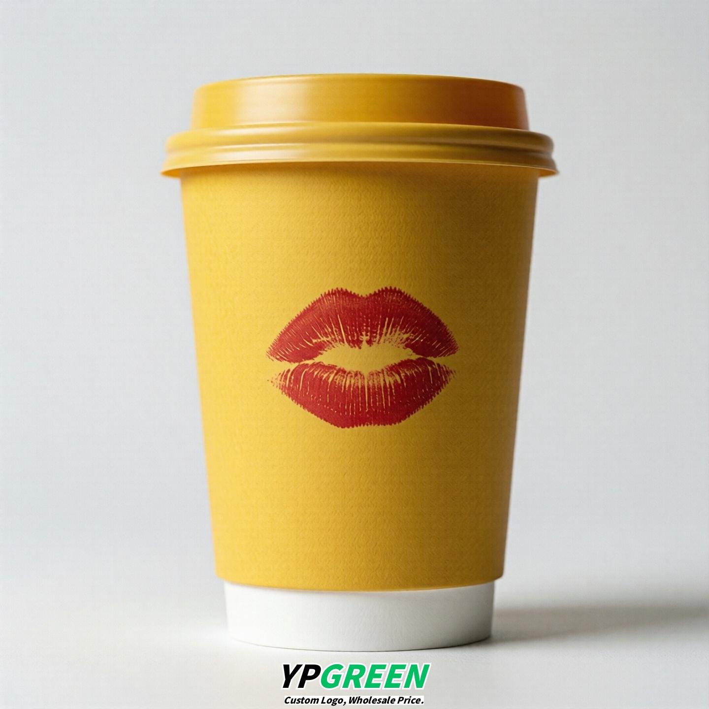 Yellow Paper Cups with Lips Print 10oz/12oz/16oz/20oz/22oz
