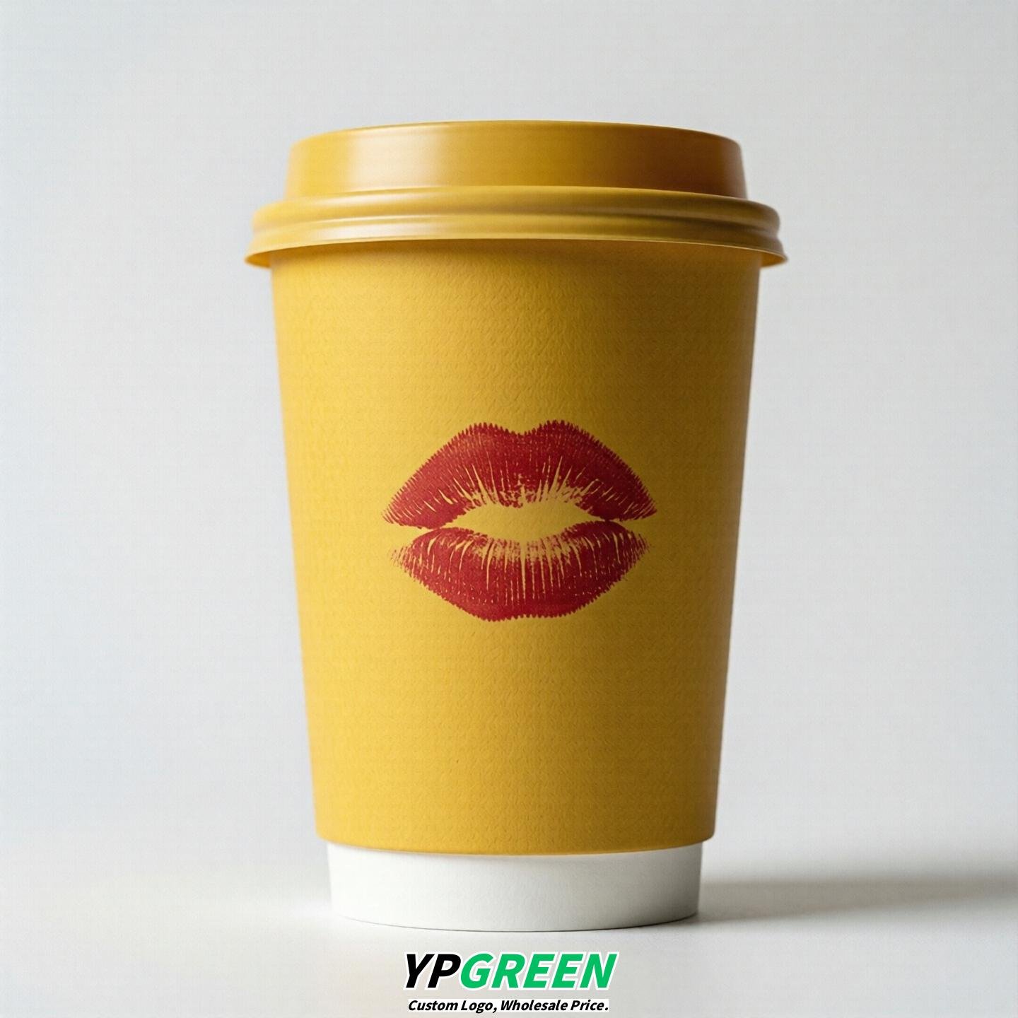 Yellow Paper Cups with Lips Print 10oz/12oz/16oz/20oz/22oz
