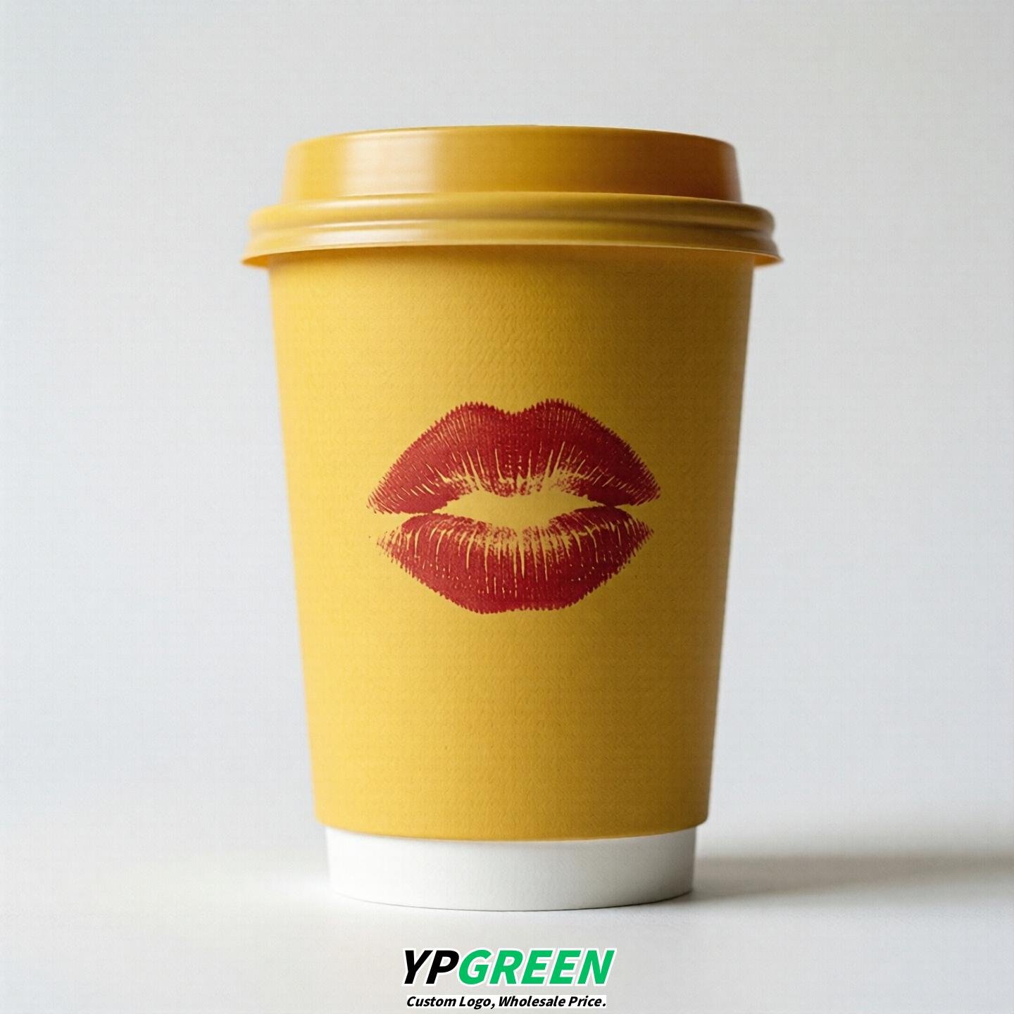 Yellow Paper Cups with Lips Print 10oz/12oz/16oz/20oz/22oz