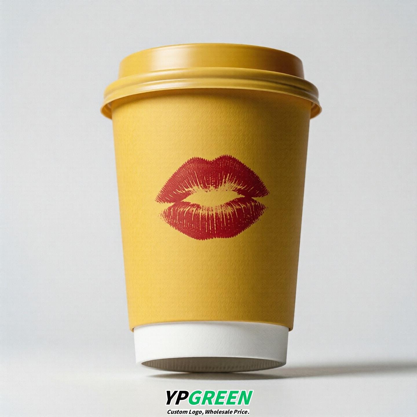 Yellow Paper Cups with Lips Print 10oz/12oz/16oz/20oz/22oz