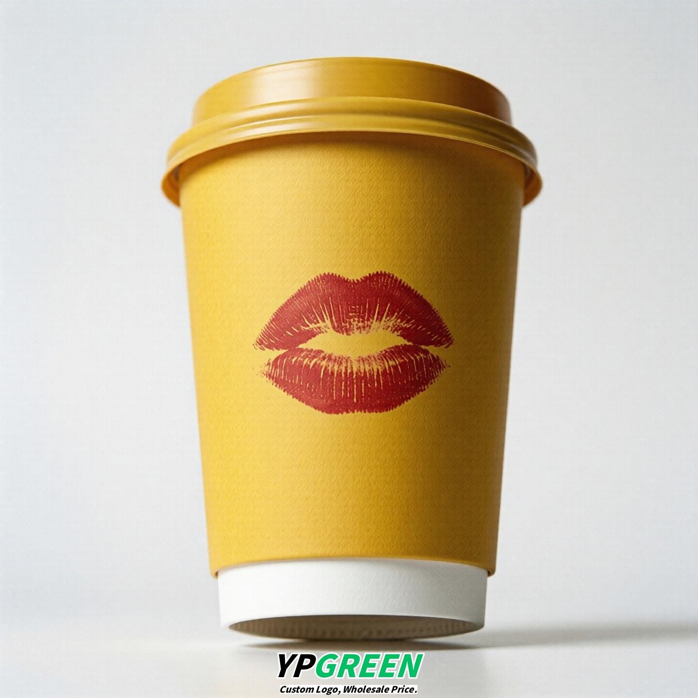 Yellow Paper Cups with Lips Print 10oz/12oz/16oz/20oz/22oz