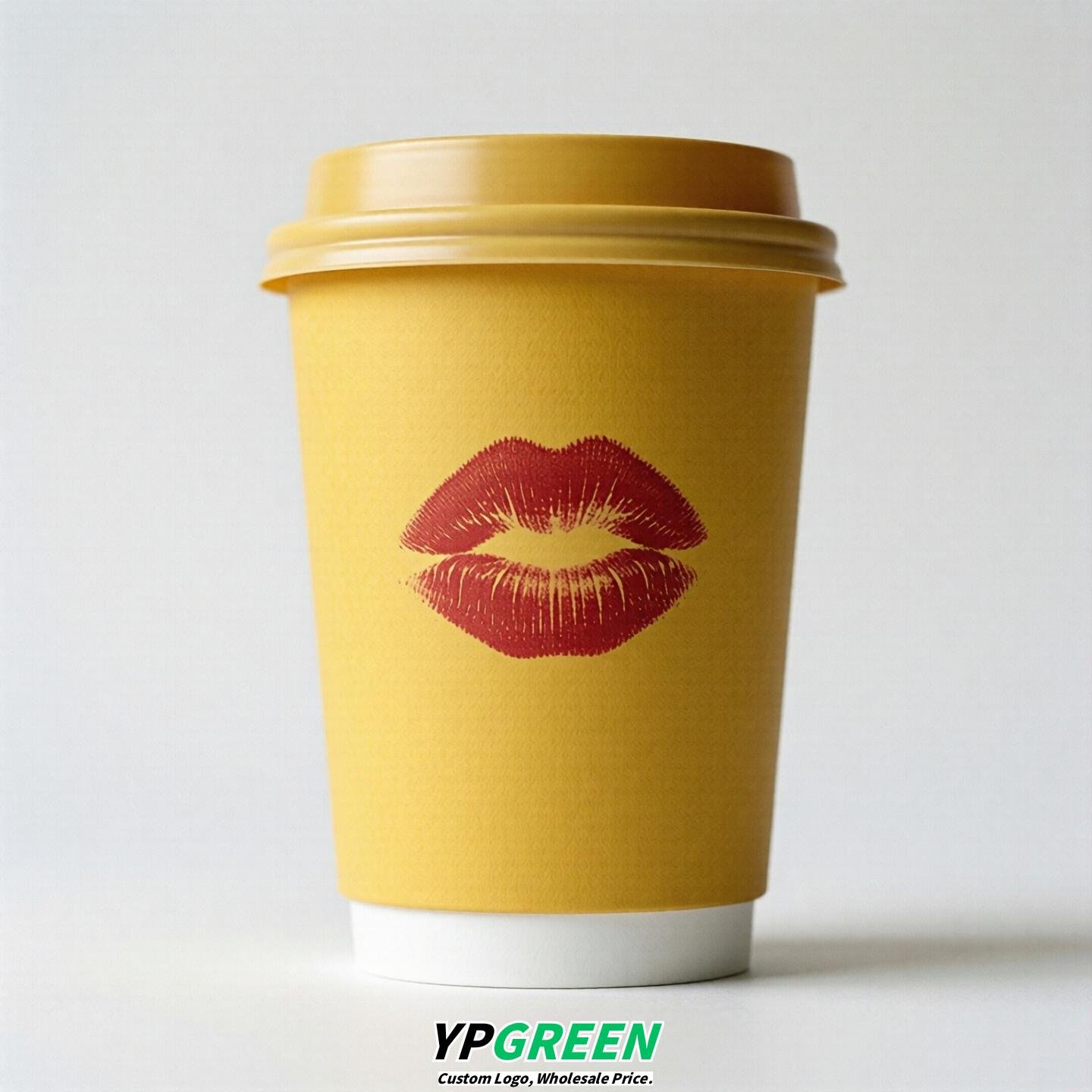 Yellow Paper Cups with Lips Print 10oz/12oz/16oz/20oz/22oz