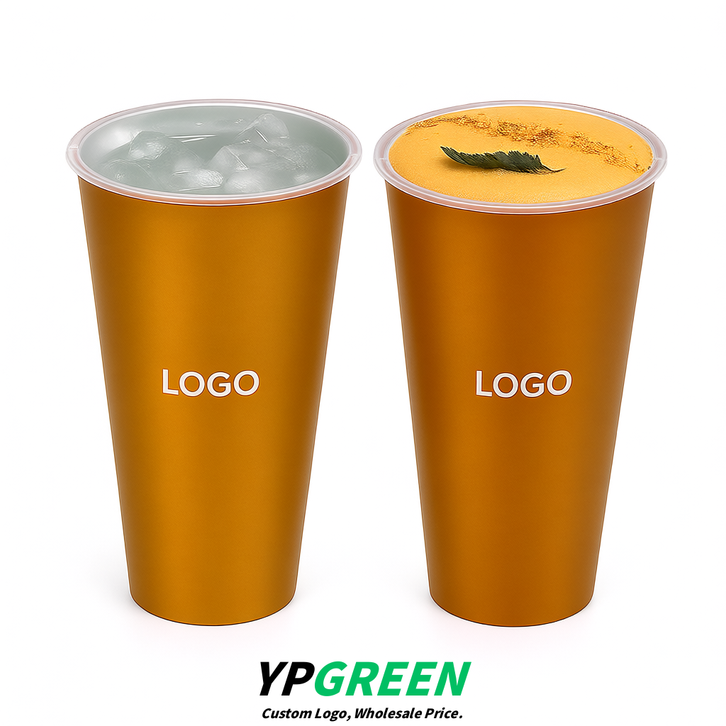 Amber Matte Metal Film In-mold Labeling PP Injection Cup For Hot & Cold Drink