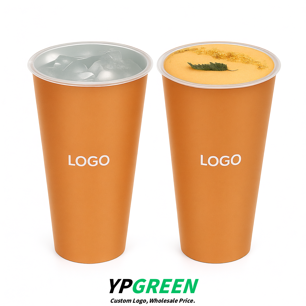 Apricot Matte Metal Film In-mold Labeling PP Injection Cup For Hot & Cold Drink Apricot Matte Metal Film In-mold Labeling PP Injection Cup For Hot & Cold Drink