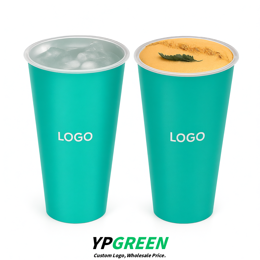 Aquamarine Matte Metal Film In-mold Labeling PP Injection Cup For Hot & Cold Drink