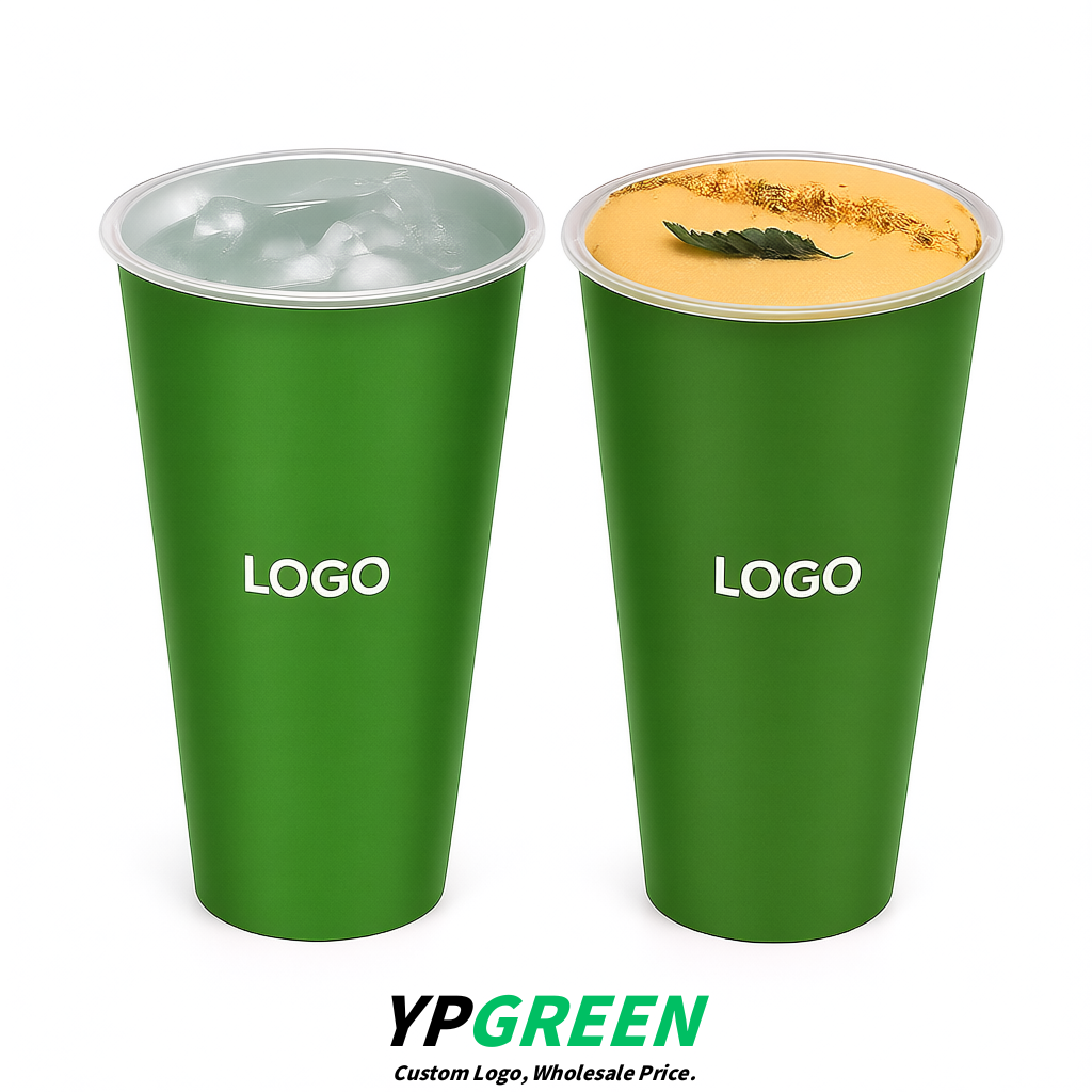 Avocado Green Matte Metal Film In-mold Labeling PP Injection Cup For Hot & Cold Drink