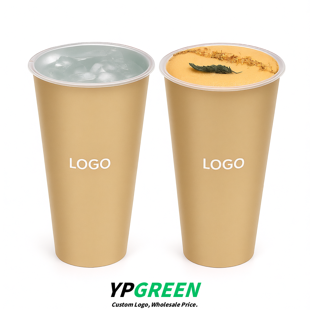 Beige Matte Metal Film In-mold Labeling PP Injection Cup For Hot & Cold Drink