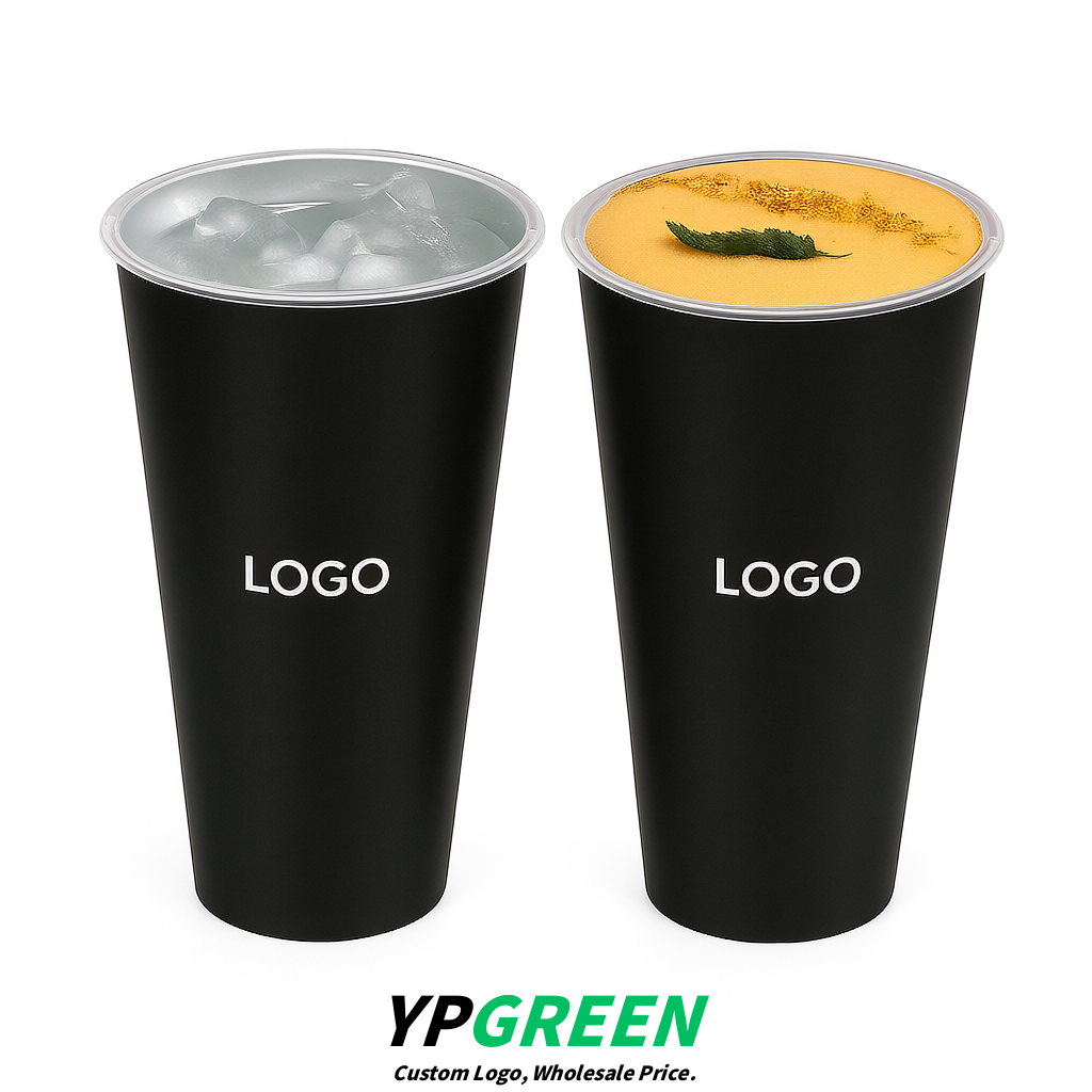 Black Matte Metal Film In-mold Labeling PP Injection Cup For Hot & Cold Drink