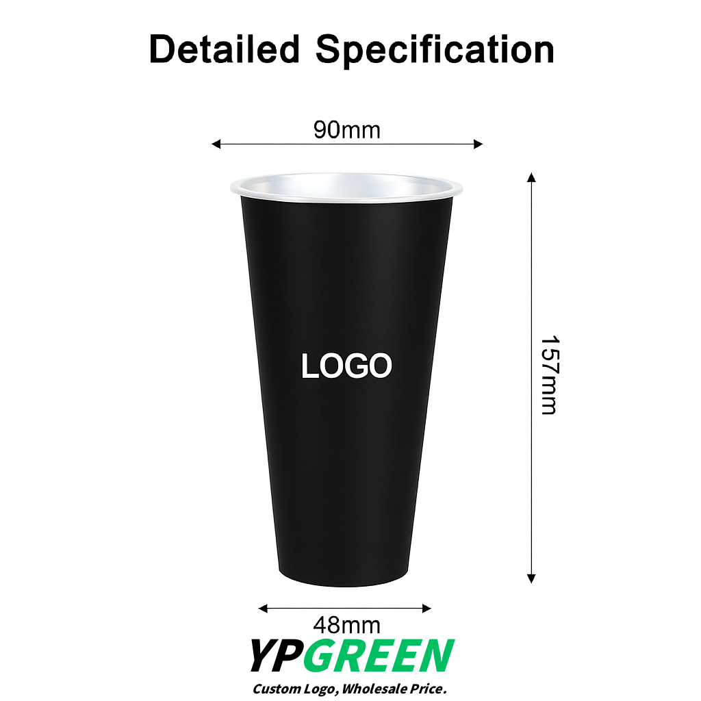 Black Matte Metal Film In-mold Labeling PP Injection Cup For Hot & Cold Drink