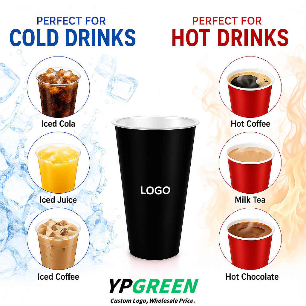 Black Matte Metal Film In-mold Labeling PP Injection Cup For Hot & Cold Drink