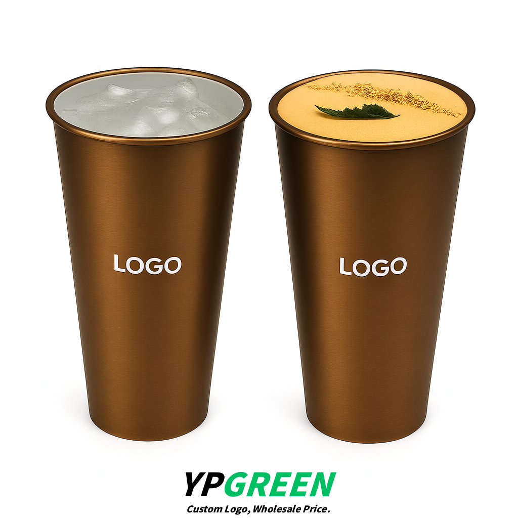 Bronze Matte Metal Film In-mold Labeling PP Injection Cup For Hot & Cold Drink