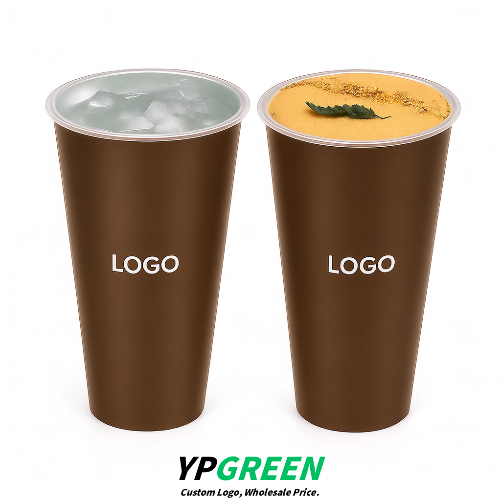 Brown Matte Metal Film In-mold Labeling PP Injection Cup For Hot & Cold Drink