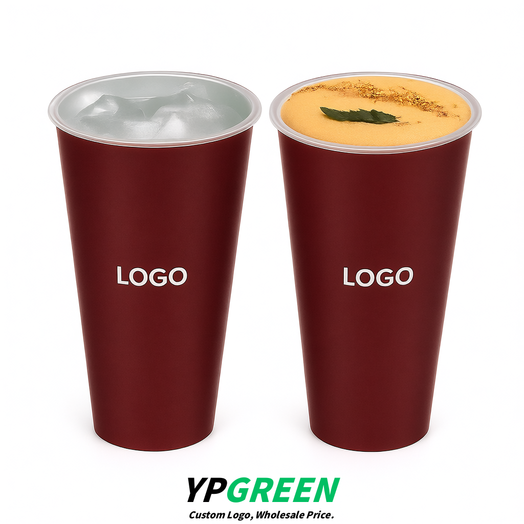 Carmine Matte Metal Film In-mold Labeling PP Injection Cup For Hot & Cold Drink