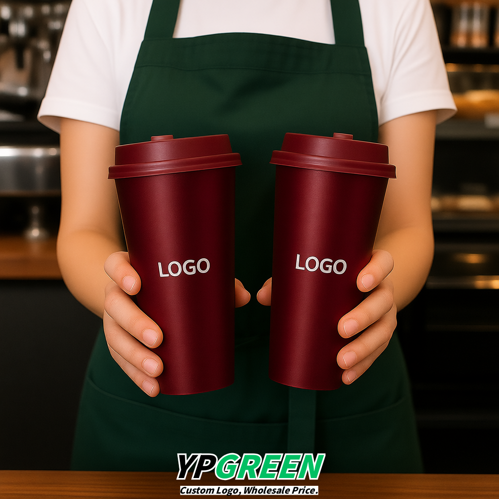 Carmine Matte Metal Film In-mold Labeling PP Injection Cup For Hot & Cold Drink