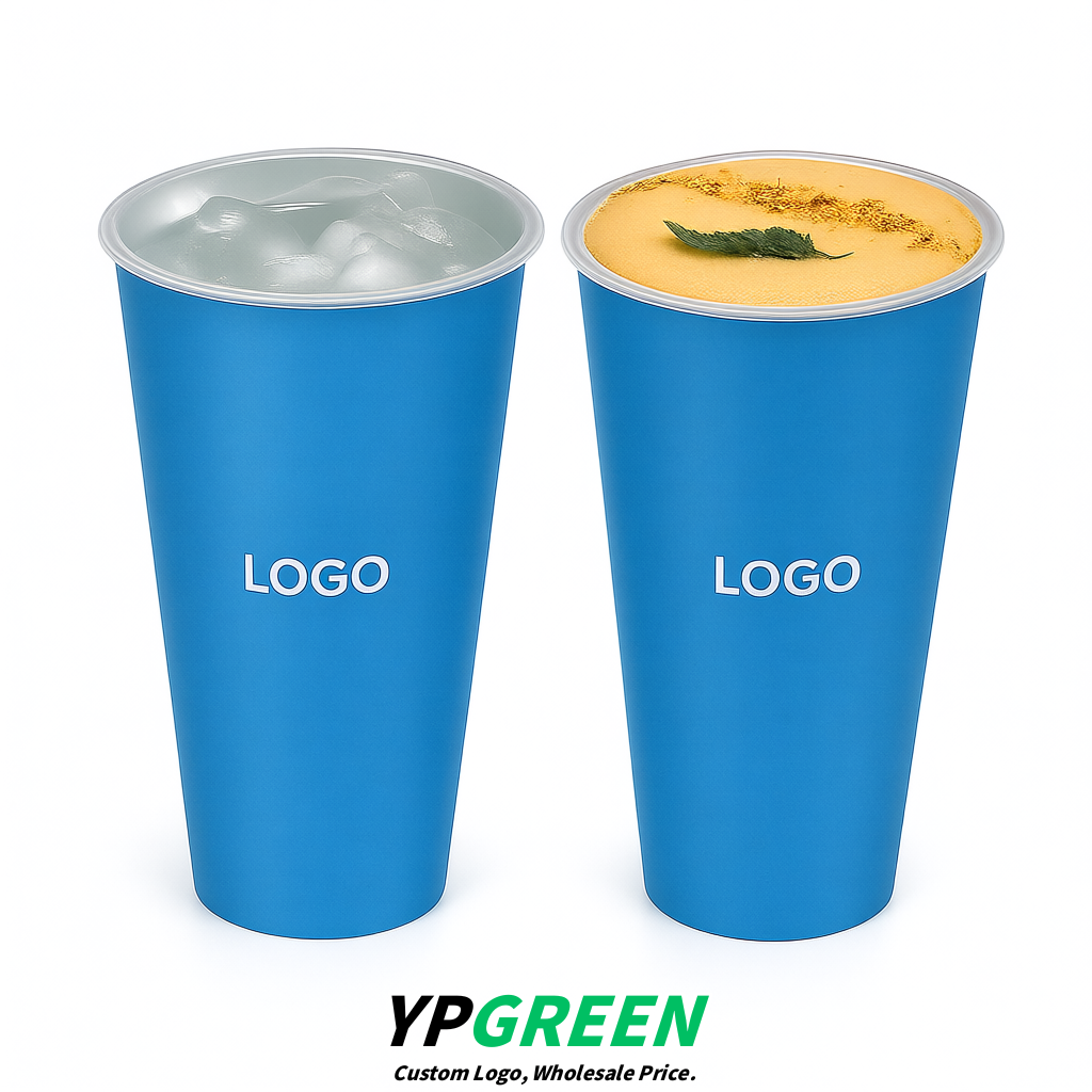 Cerulean Matte Metal Film In-mold Labeling PP Injection Cup For Hot & Cold Drink