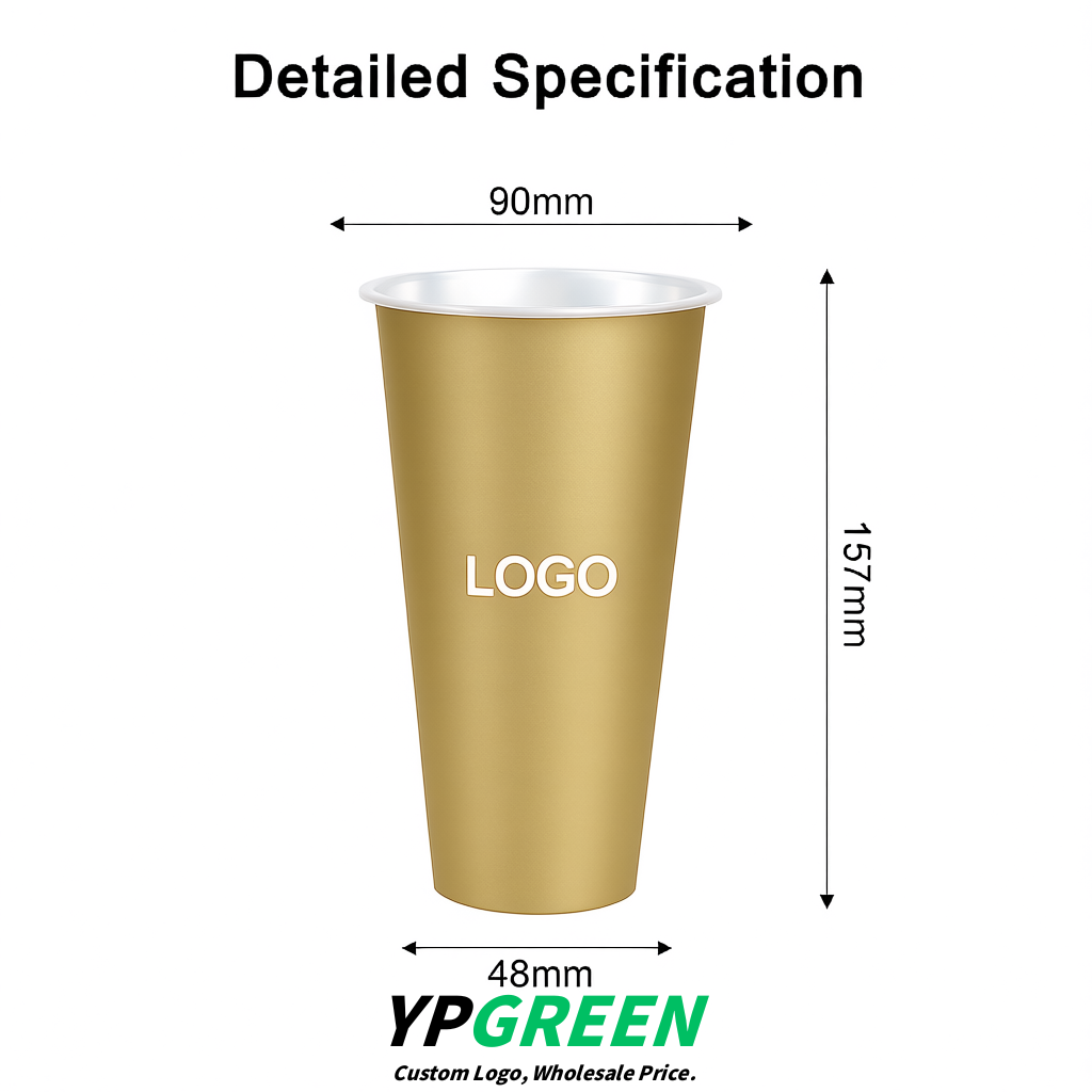 Champagne Matte Metal Film In-mold Labeling PP Injection Cup For Hot & Cold Drink