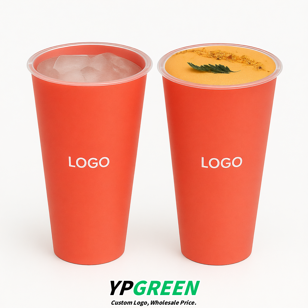 Coral Matte Metal Film In-mold Labeling PP Injection Cup For Hot & Cold Drink