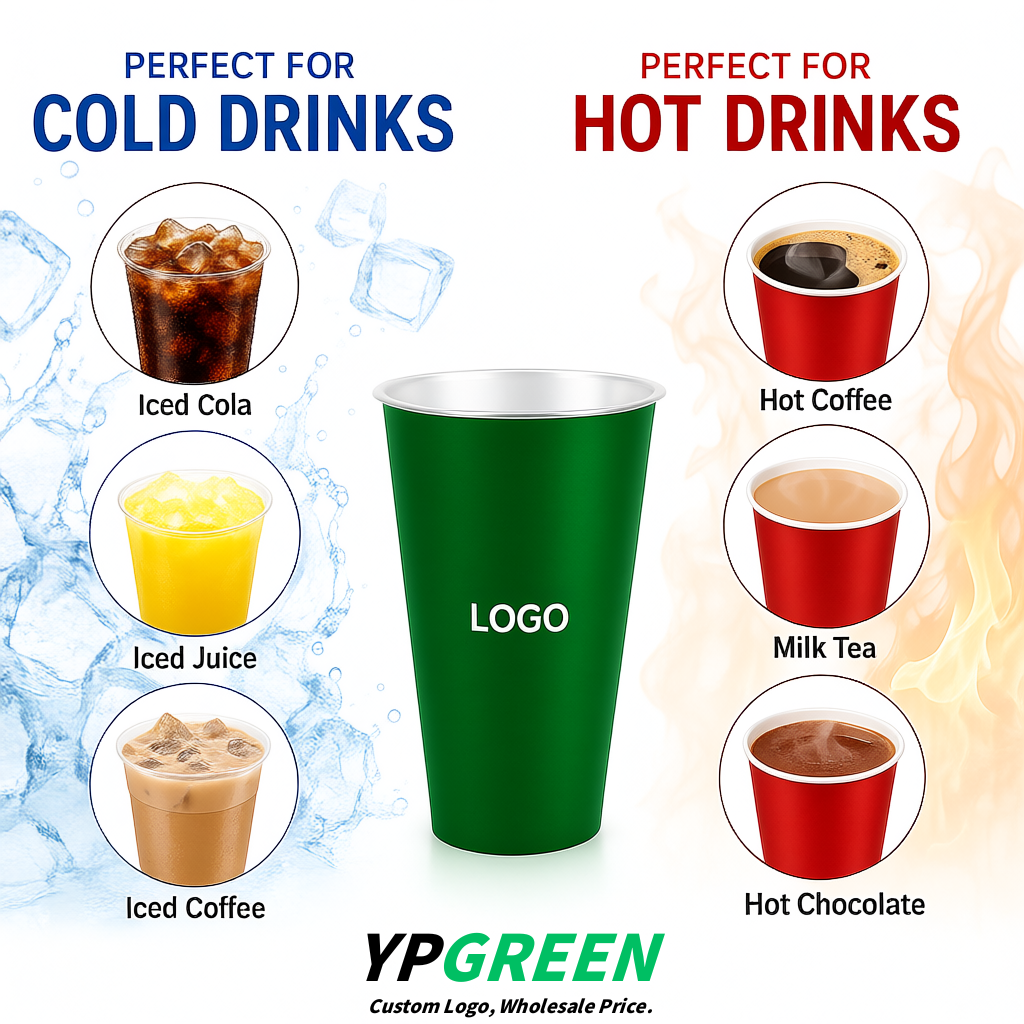 Emerald Green Matte Metal Film In-mold Labeling PP Injection Cup For Hot & Cold Drink