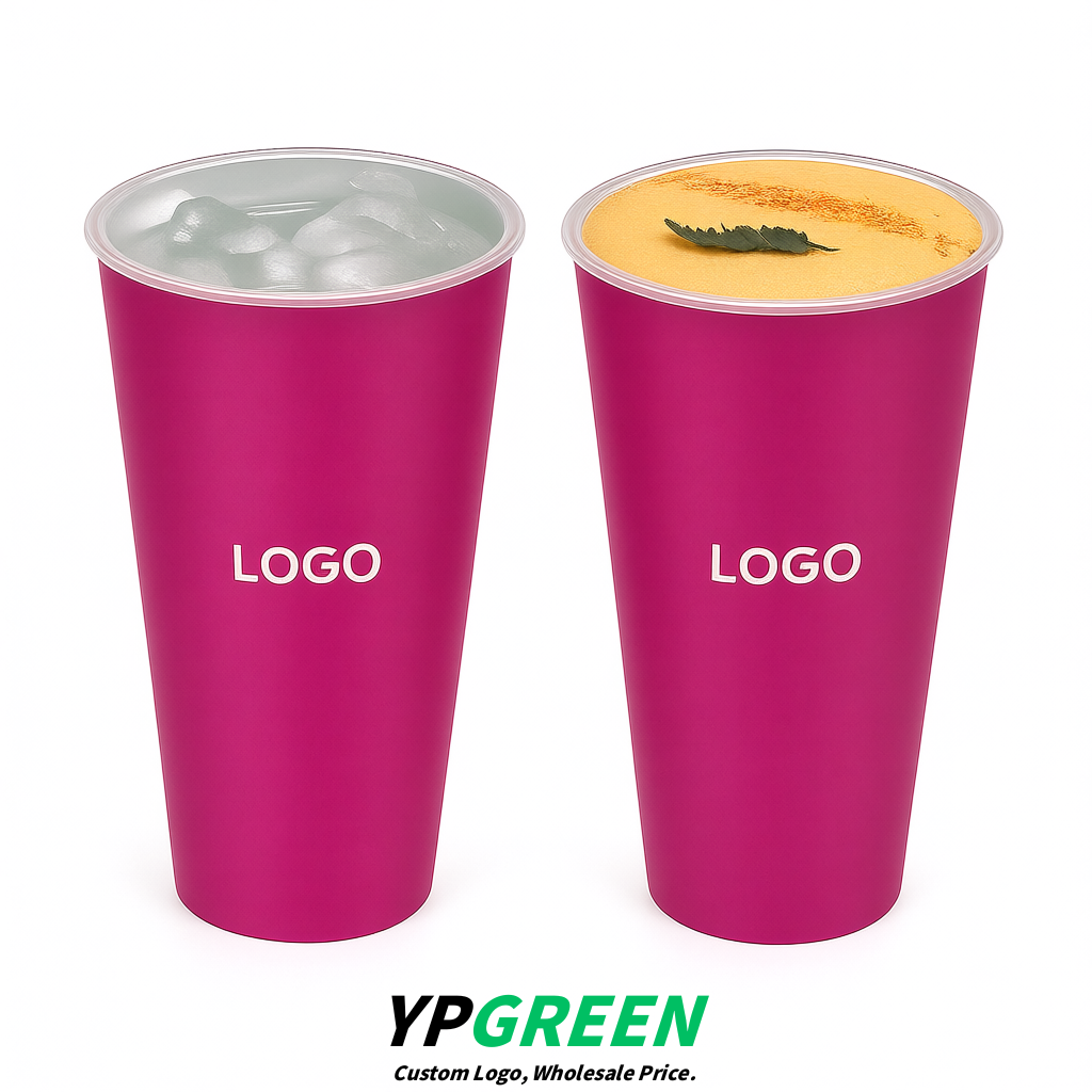 Fuchsia Matte Metal Film In-mold Labeling PP Injection Cup For Hot & Cold Drink