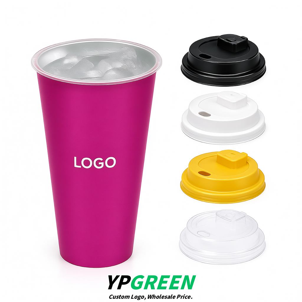 Fuchsia Matte Metal Film In-mold Labeling PP Injection Cup For Hot & Cold Drink