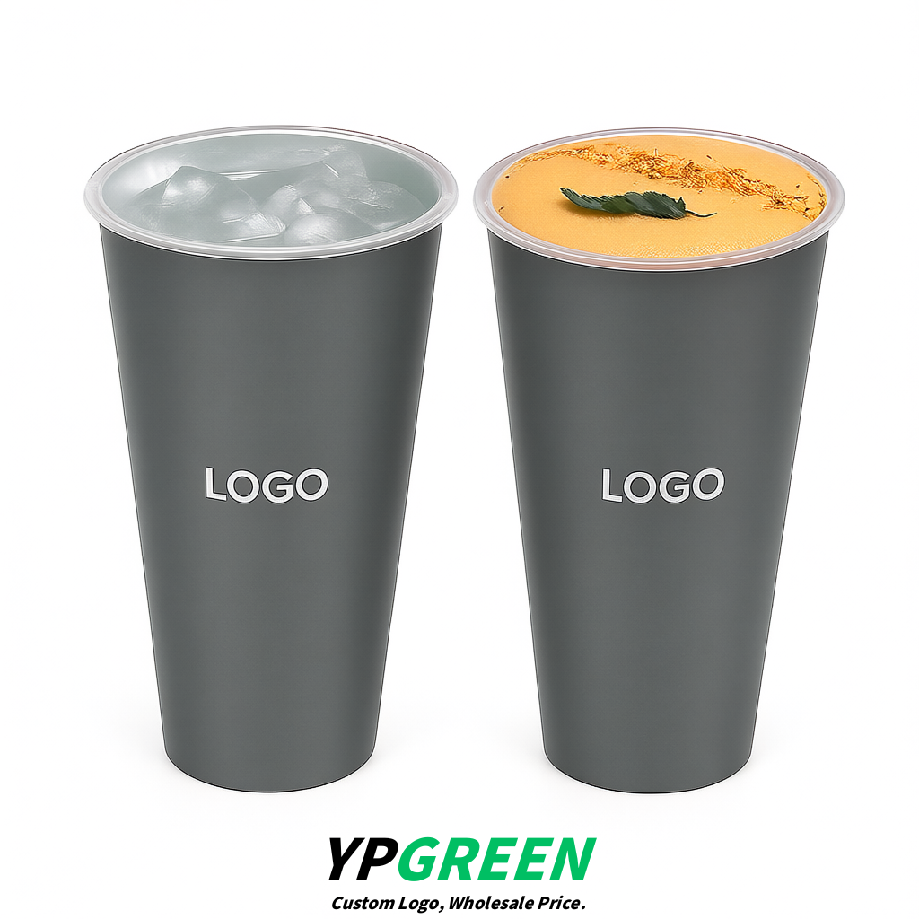 Gray Matte Metal Film In-mold Labeling PP Injection Cup For Hot & Cold Drink