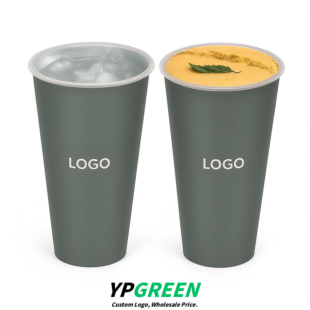Greige Matte Metal Film In-mold Labeling PP Injection Cup For Hot & Cold Drink