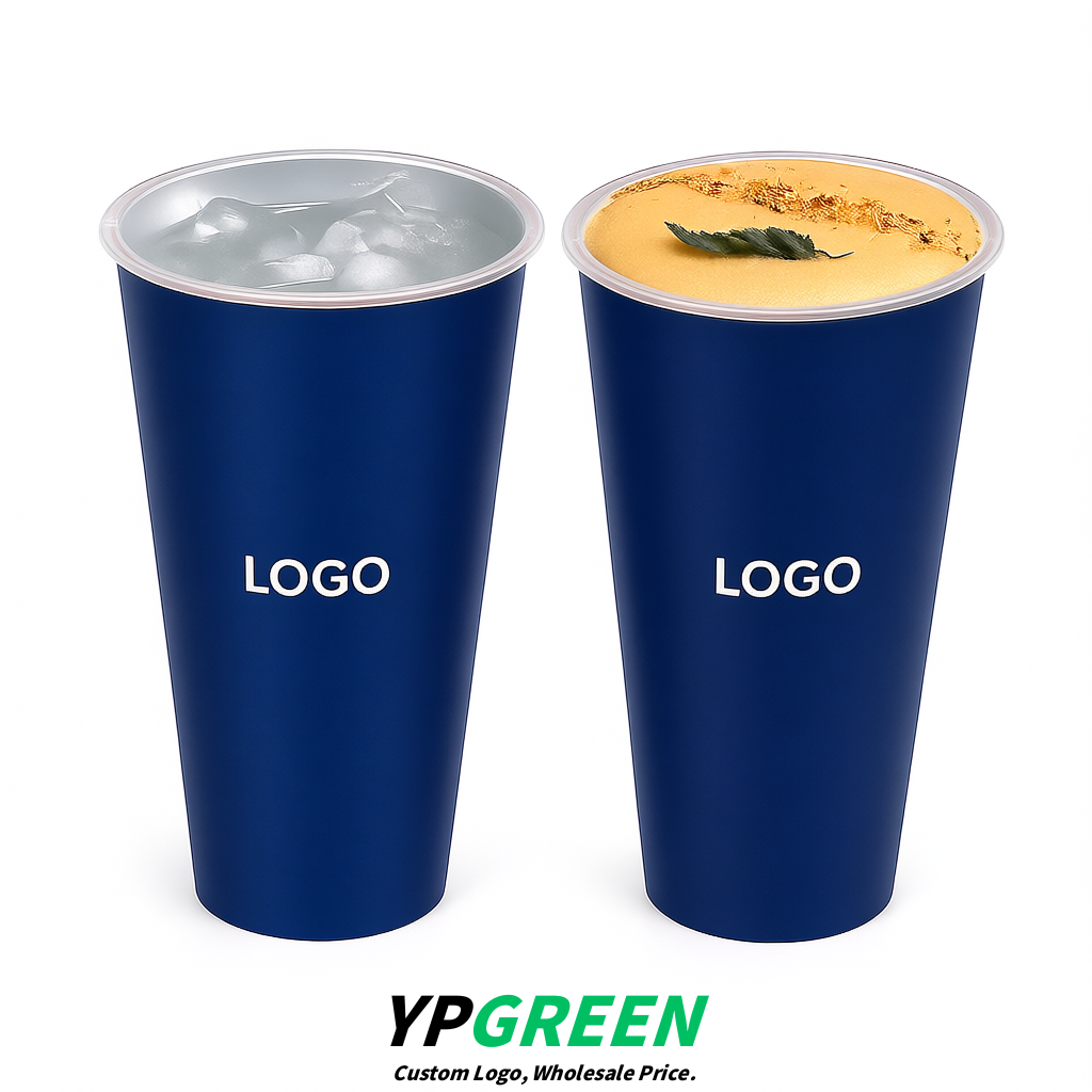 Indigo Matte Metal Film In-mold Labeling PP Injection Cup For Hot & Cold Drink