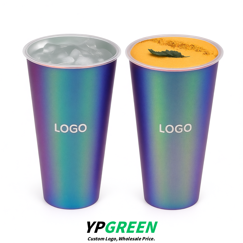 Iridescent Matte Metal Film In-mold Labeling PP Injection Cup For Hot & Cold Drink