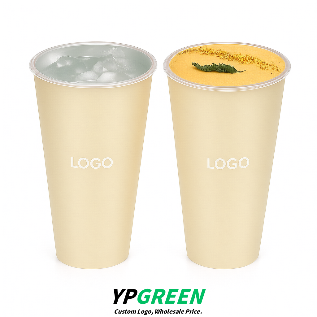 Ivory Matte Metal Film In-mold Labeling PP Injection Cup For Hot & Cold Drink