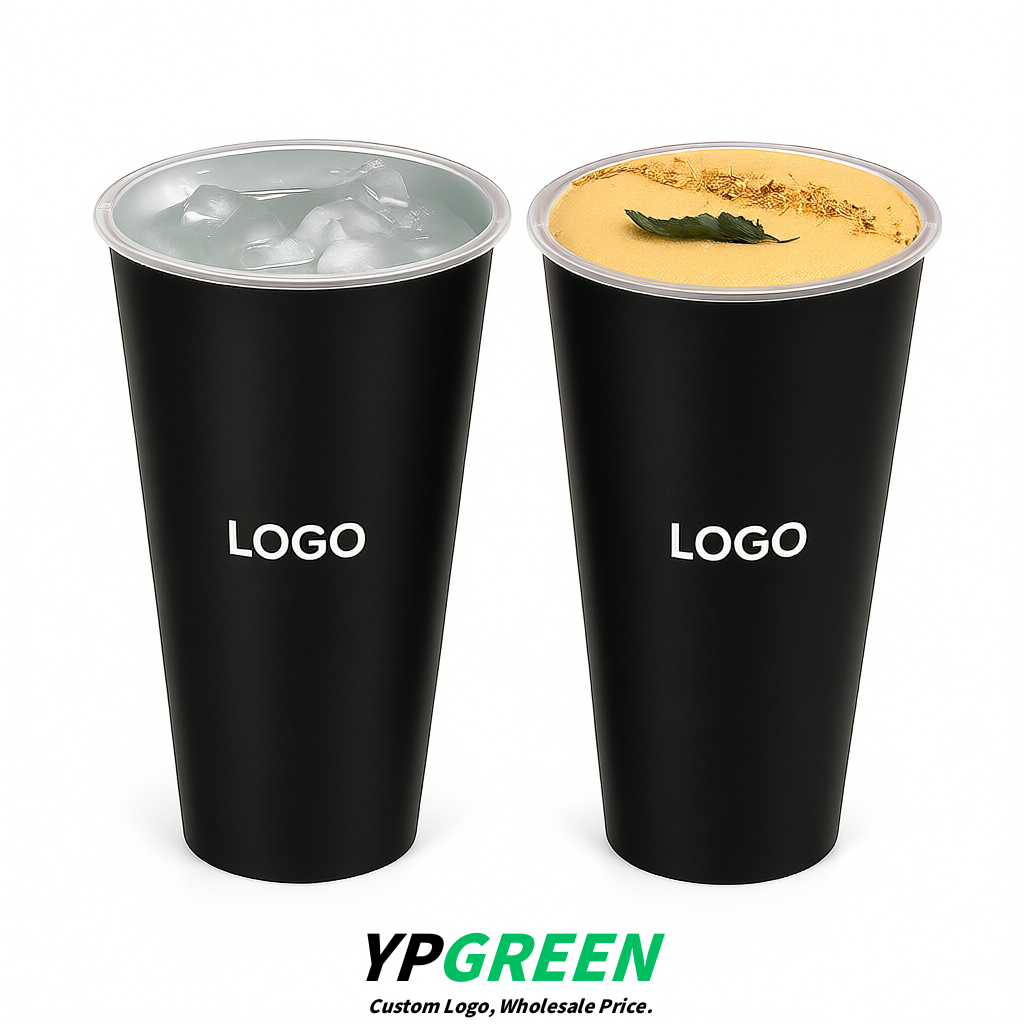 Jet Black Matte Metal Film In-mold Labeling PP Injection Cup For Hot & Cold Drink